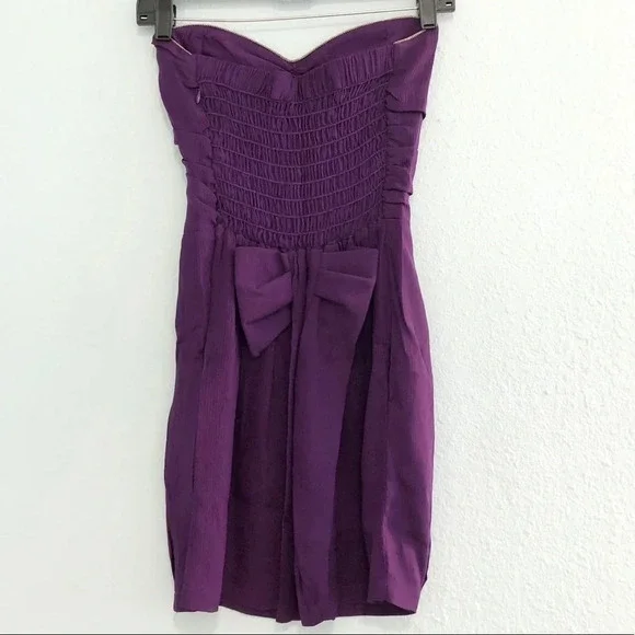 Myne Purple Gold Silk Strapless Mini Short w/ a Bow Dress 2 - Picture 4 of 6